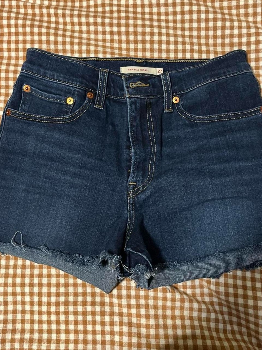 Levis High Rise Denim Shorts in Dark Blue